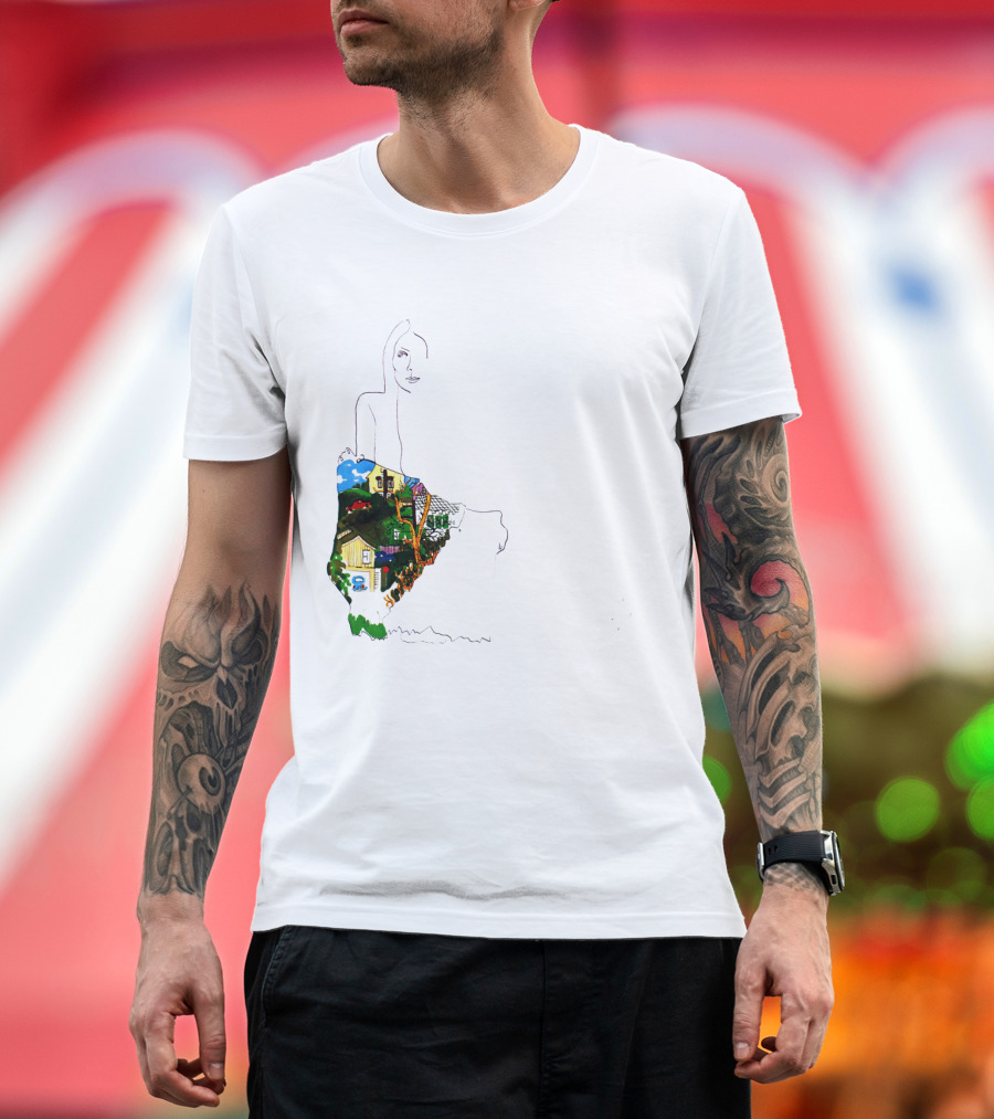 Jnmc 03 Ladies Of The Canyon Line Art With Colorful Houses And Nature Scene T-Shirt