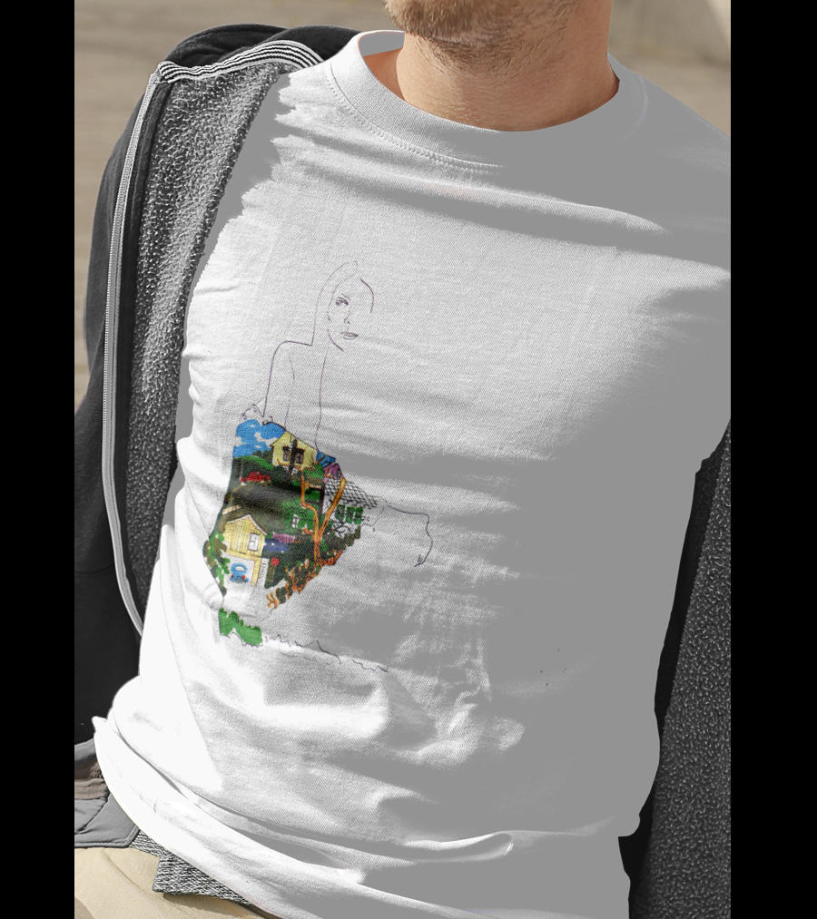 Jnmc 03 Ladies Of The Canyon Line Art With Colorful Houses And Nature Scene T-Shirt
