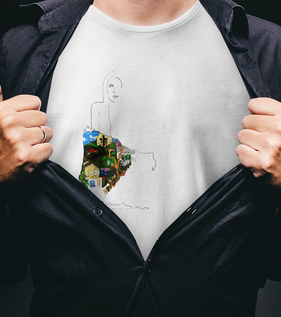 Jnmc 03 Ladies Of The Canyon Line Art With Colorful Houses And Nature Scene T-Shirt