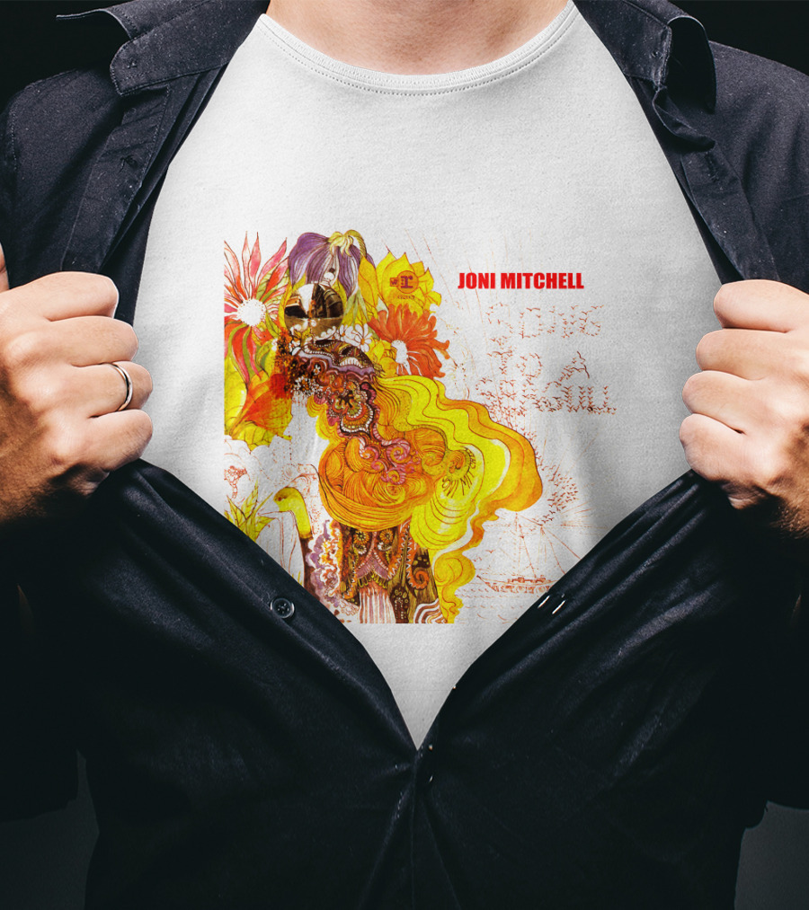 Joni Mitchell Song To A Seagull Colorful Floral Artwork With Yellow Orange Accents T-Shirt