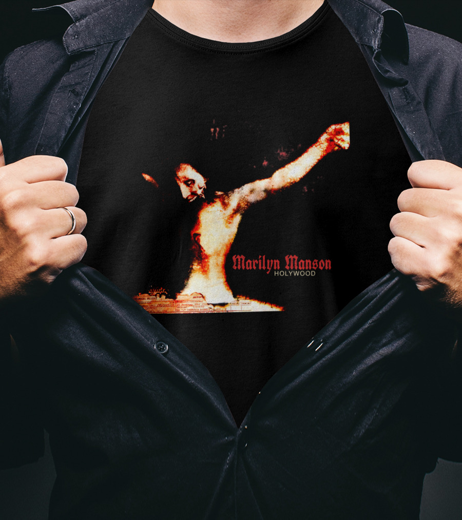 Marilyn Manson Holywood Crucifixion Imagery With MMS 04 Elements T-Shirt