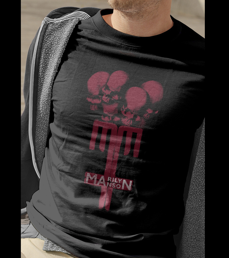 Marilyn Manson Skulls Trident Red Graphic Mms T-Shirt