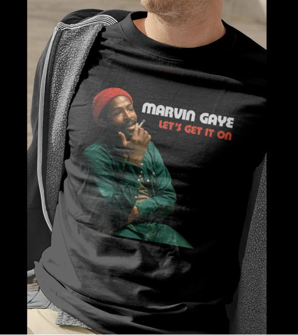 Marvin Gaye Let's Get It On Red Beanie Outfit Smoking Pose T-Shirt