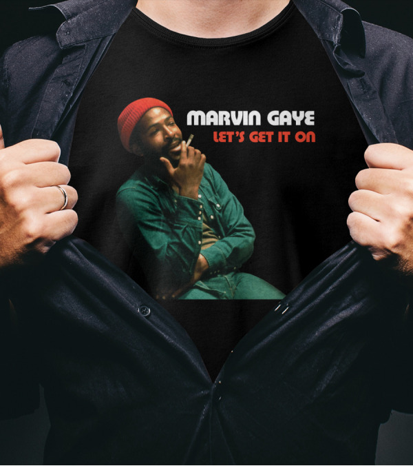 Marvin Gaye Let's Get It On Red Beanie Outfit Smoking Pose T-Shirt