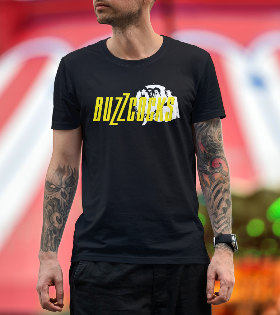 BUZZCOCKS Yellow Logo with Band Photo T-Shirt