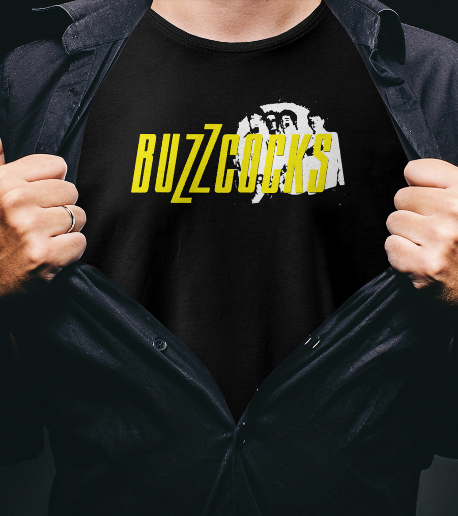 BUZZCOCKS Yellow Logo With Band Photo T-Shirt
