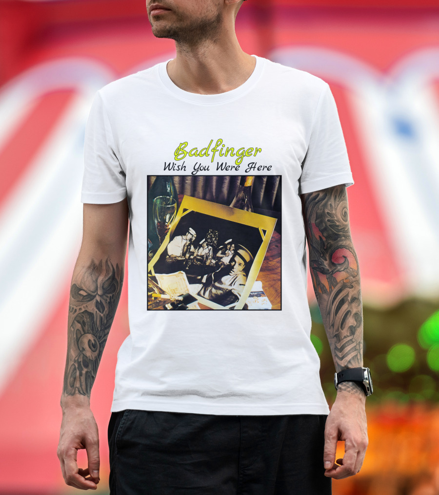 Badfinger Wish You Were Here Album Art Photographic Table Setting With Drinks And Photographs T-Shirt