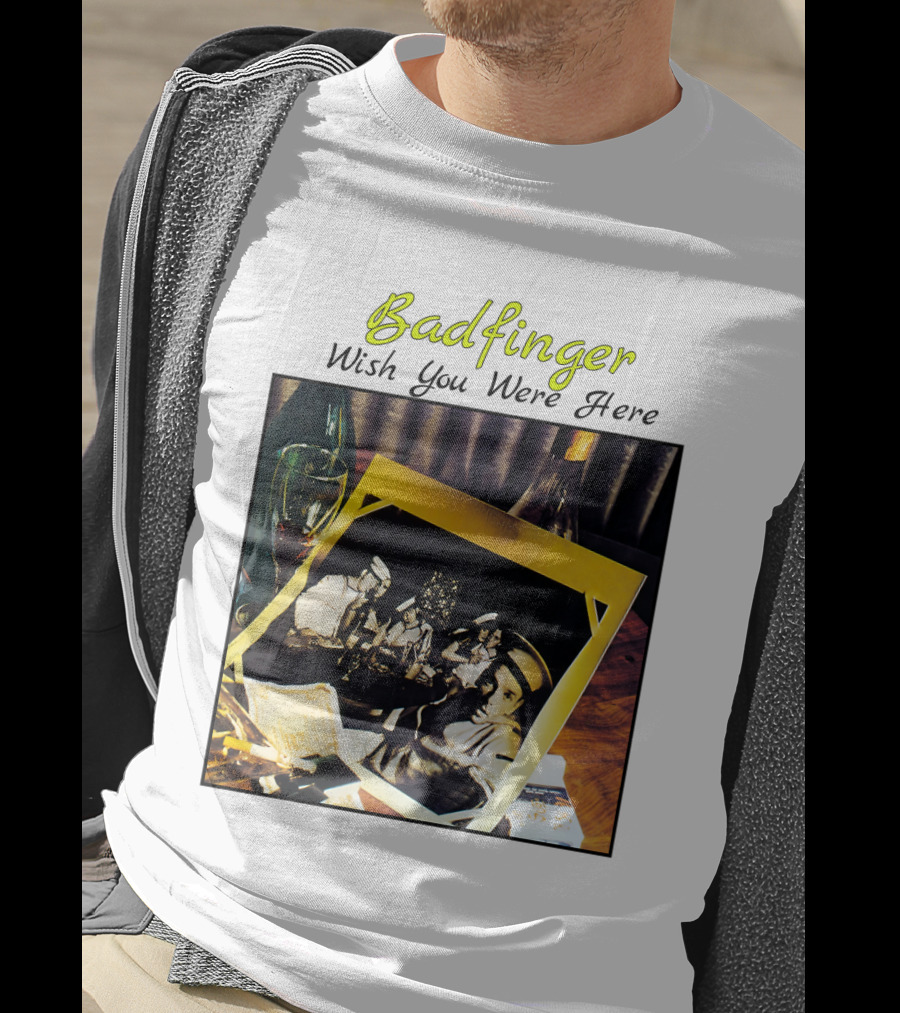 Badfinger Wish You Were Here Album Art Photographic Table Setting With Drinks And Photographs T-Shirt