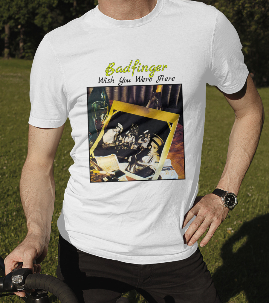 Badfinger Wish You Were Here Album Art Photographic Table Setting With Drinks And Photographs T-Shirt