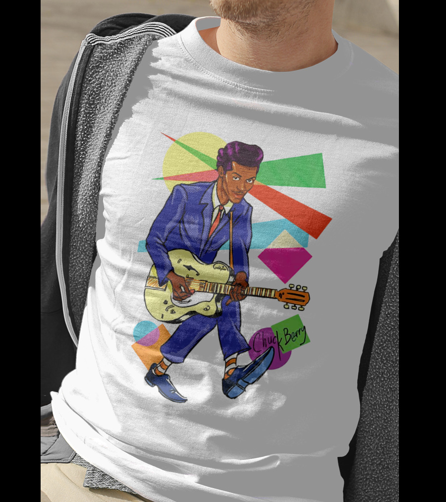 Chuck Berry Colorful Geometric Guitarist T-Shirt