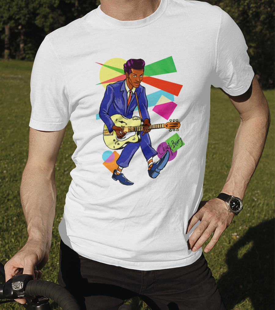 Chuck Berry Colorful Geometric Guitarist T-Shirt