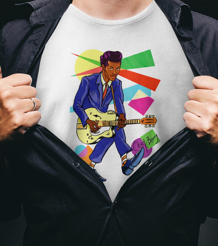 Chuck Berry Colorful Geometric Guitarist T-Shirt