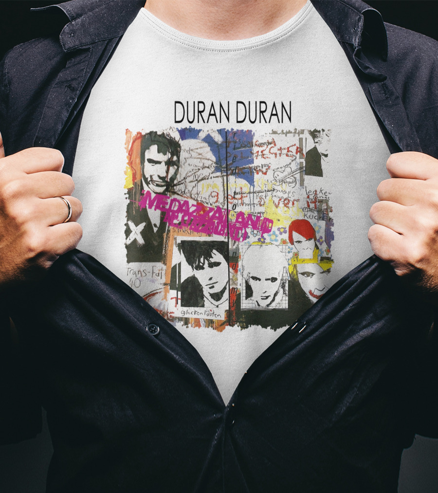 Duran Duran Medazzaland Collage Art With Faces And Graffiti Elements T-Shirt