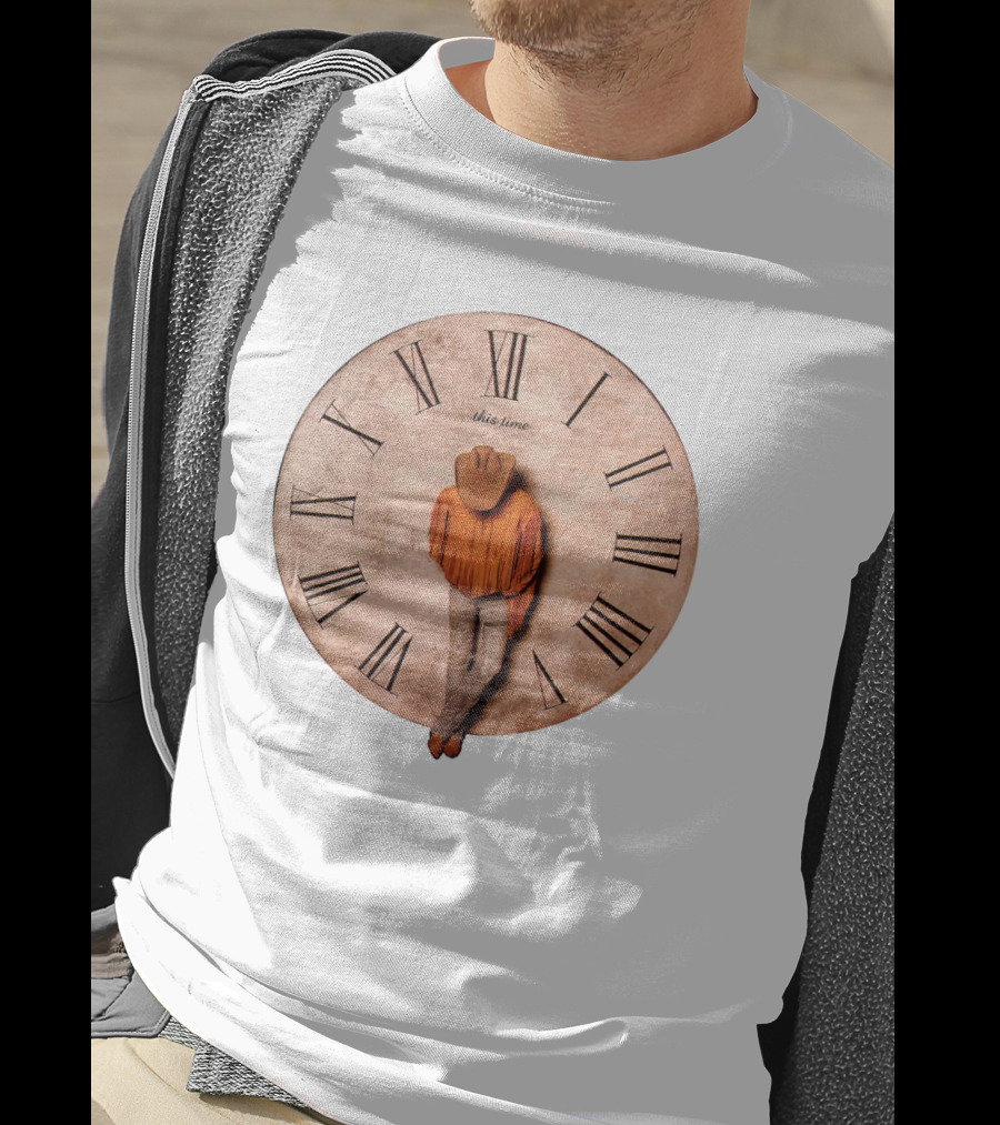 Cowboy Hat Fringed Jacket Leaning On Roman Numeral Clockface This Time T-Shirt