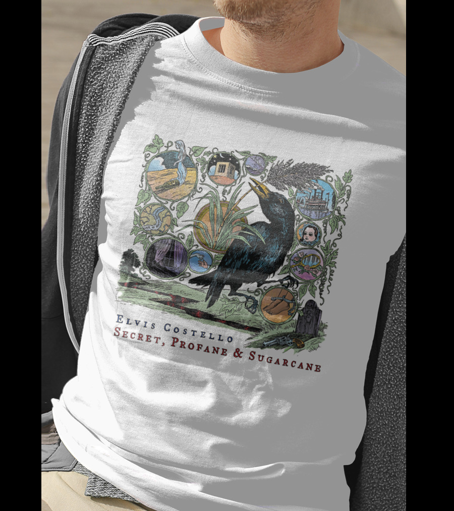 Elvis Costello Secret Profane And Sugarcane Blackbird And Icons T-Shirt