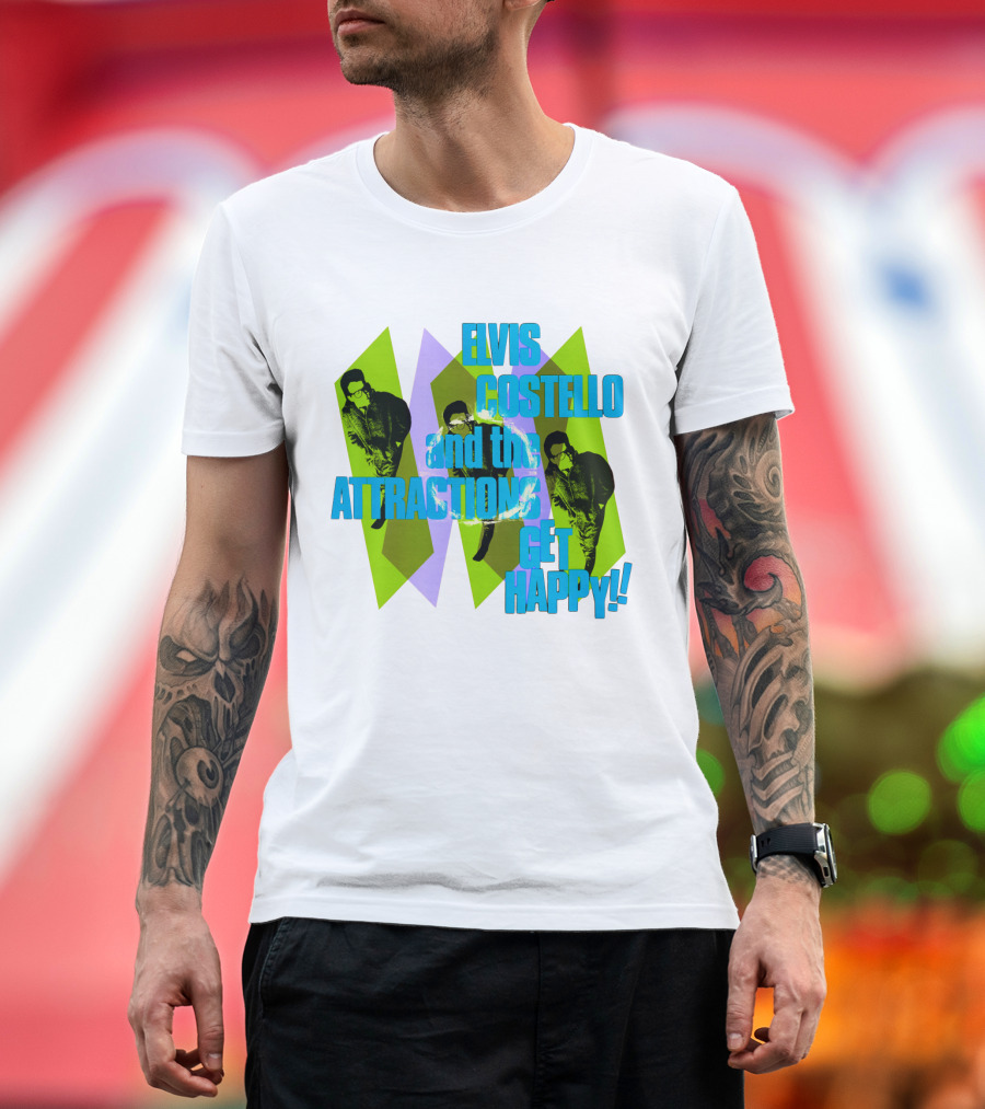 Elvis Costello And The Attractions Get Happy!! Vintage Style Music Poster T-Shirt