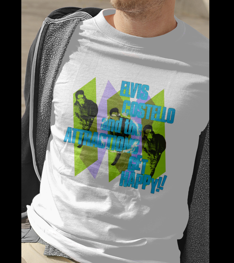 Elvis Costello And The Attractions Get Happy!! Vintage Style Music Poster T-Shirt