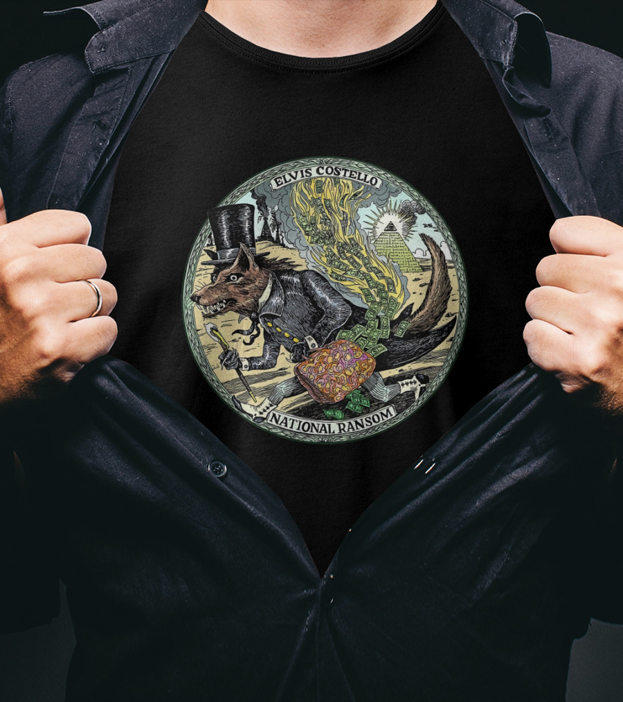 Elvis Costello EVCTL 31 National Ransom Wolf In Top Hat With Money And Pyramid T-Shirt