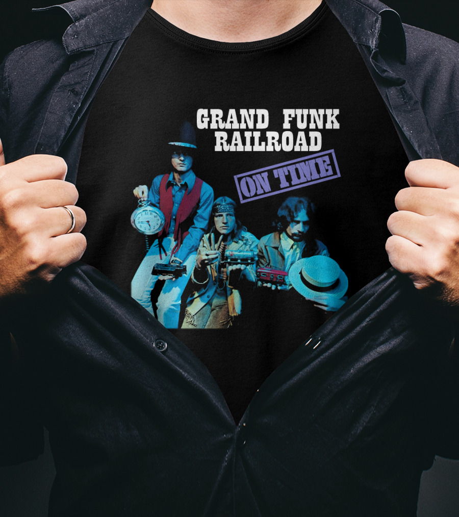 Grand Funk Railroad On Time Album Clock Train Photo T-Shirt