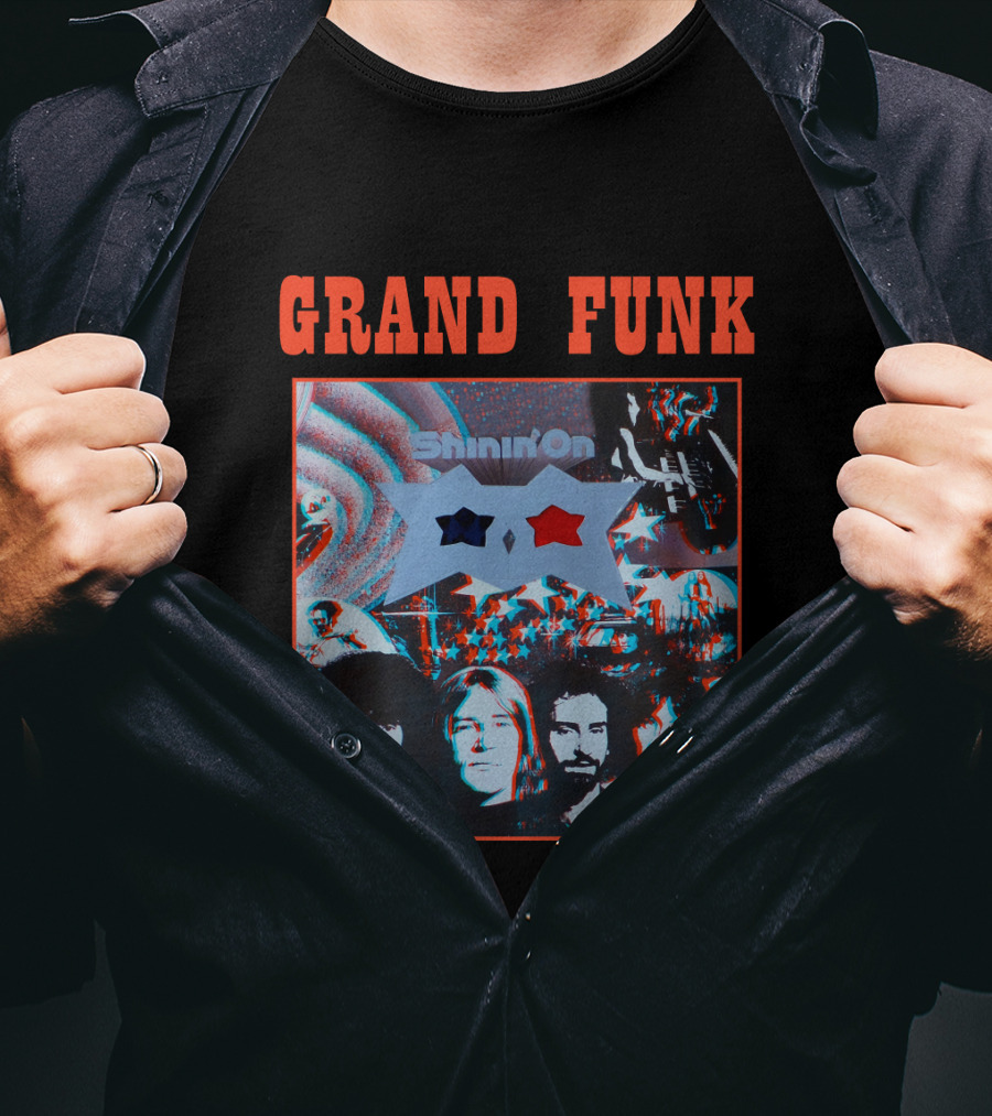 Grand Funk Shinin' On Album Cover With 3D Effect Band Members And Star Shapes T-Shirt