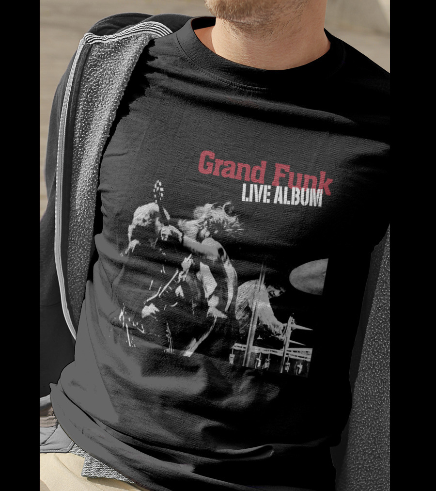 Grand Funk Live Album Black And White Concert Imagery Gfr T-Shirt