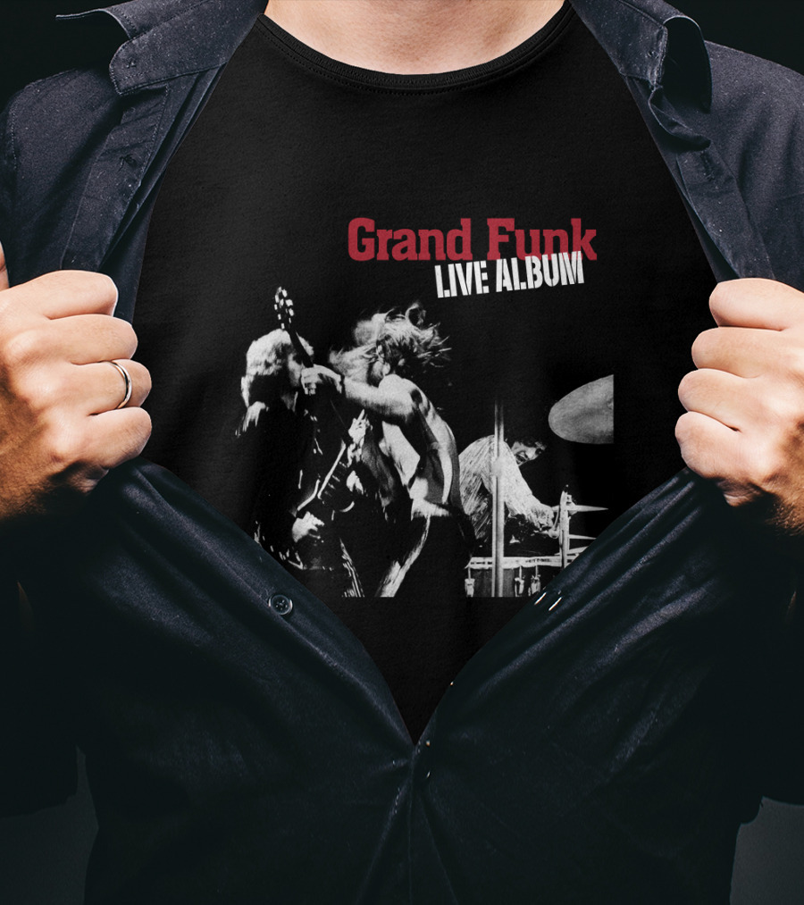 Grand Funk Live Album Black And White Concert Imagery Gfr T-Shirt