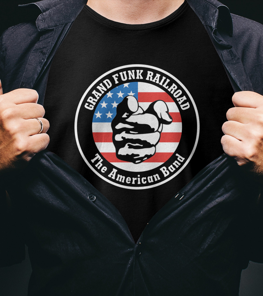 Grand Funk Railroad The American Band Pointing Finger Logo USA Flag T-Shirt
