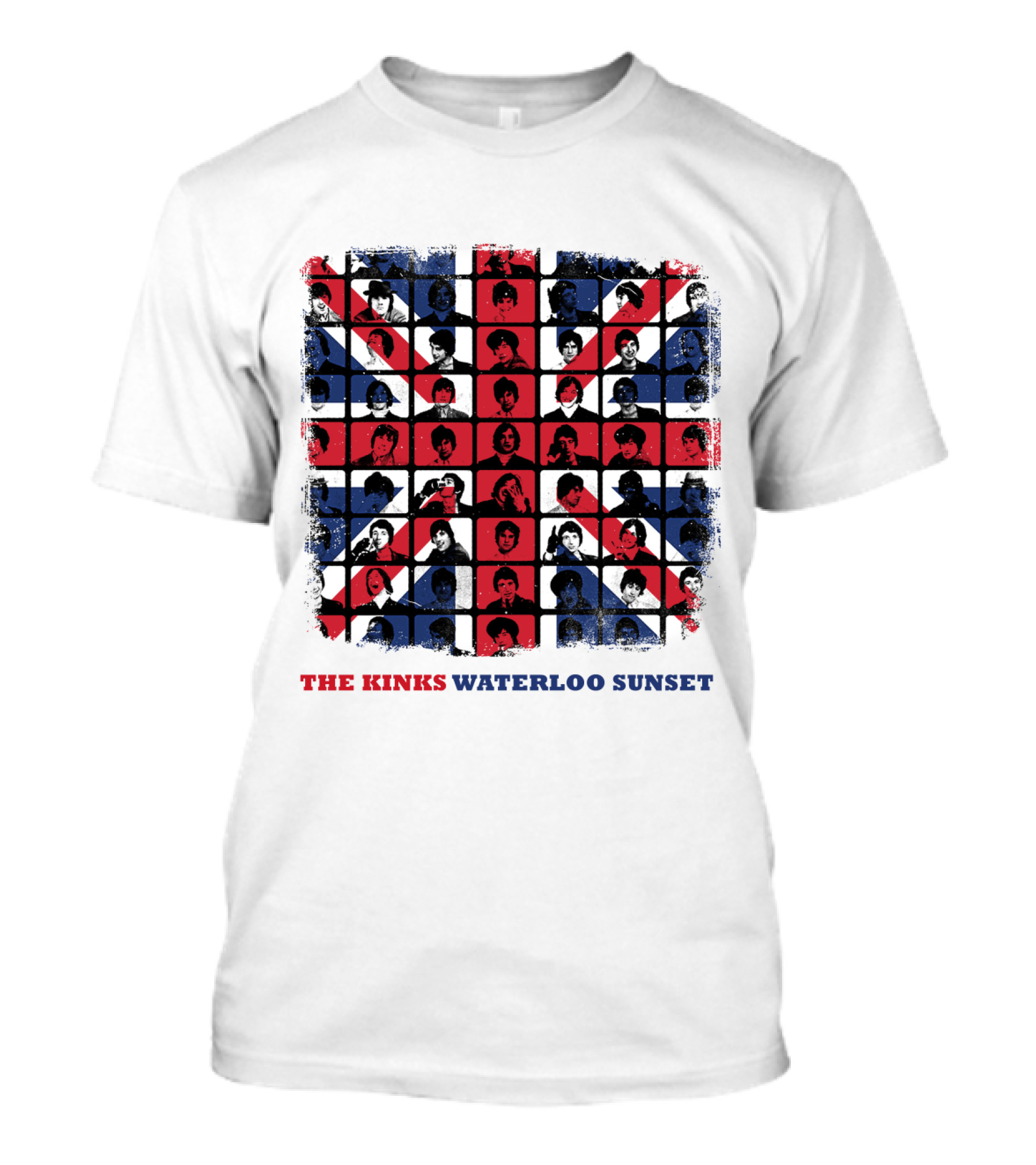 THE KINKS WATERLOO SUNSET Union Jack Portrait Grid T-Shirt