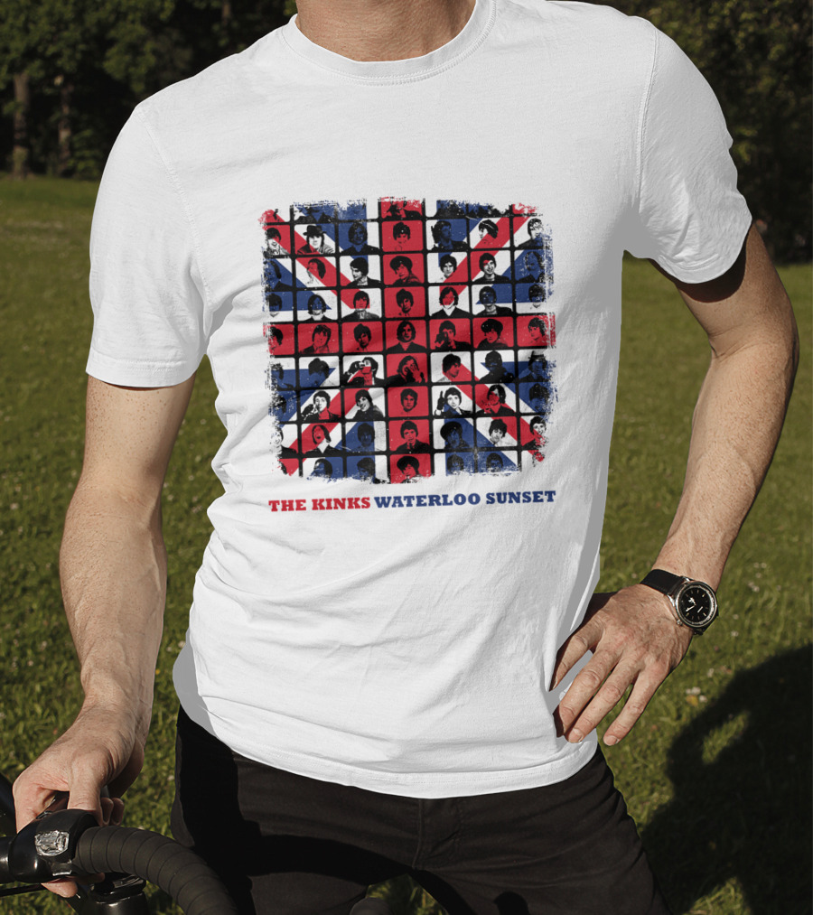 THE KINKS WATERLOO SUNSET Union Jack Portrait Grid T-Shirt