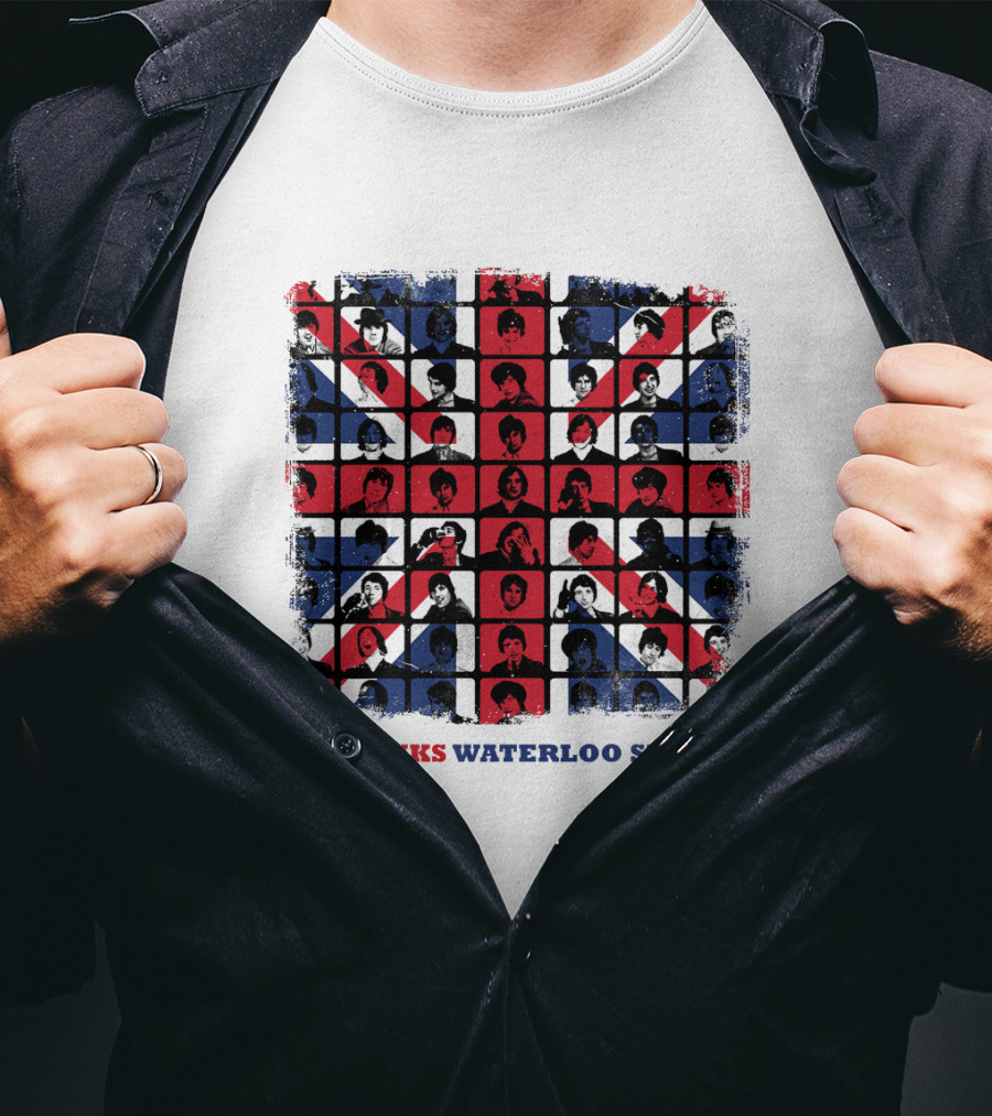 THE KINKS WATERLOO SUNSET Union Jack Portrait Grid T-Shirt