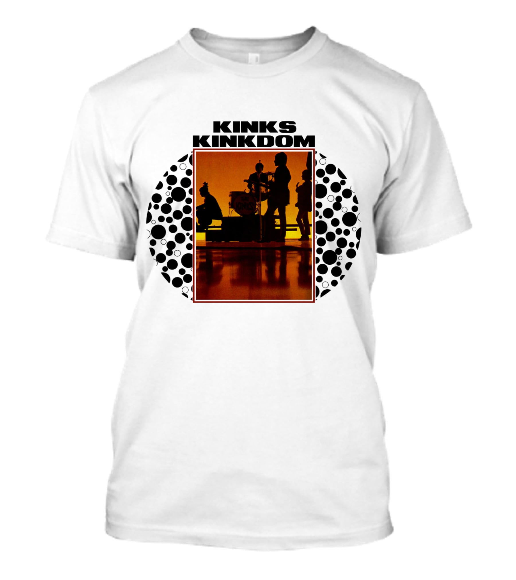 Kinks Kinkdom TKK 08 Band Silhouette With Drum Set And Spotted Circles T-Shirt