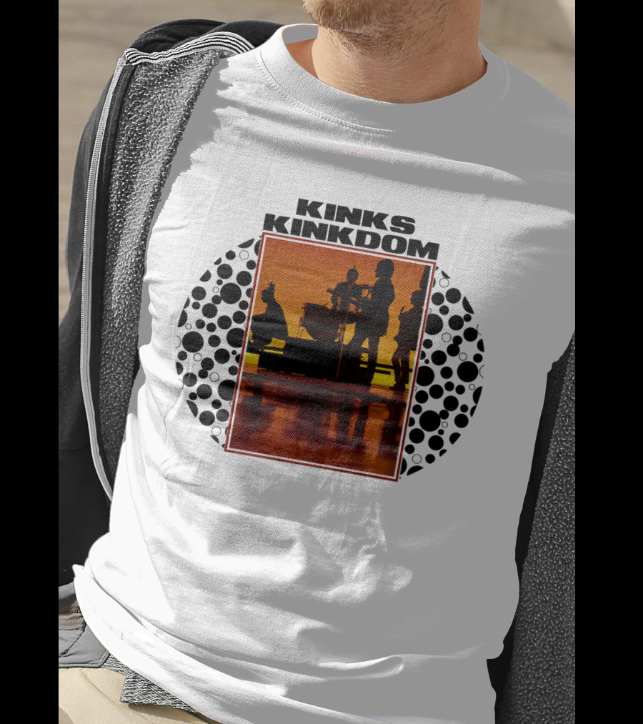 Kinks Kinkdom TKK 08 Band Silhouette With Drum Set And Spotted Circles T-Shirt