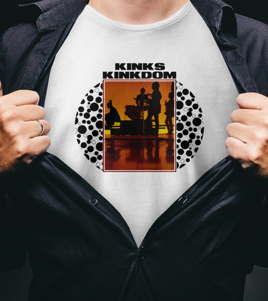 Kinks Kinkdom TKK 08 Band Silhouette With Drum Set And Spotted Circles T-Shirt