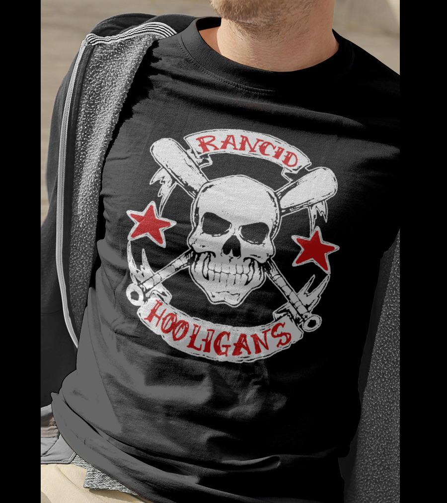 Rancid Hooligans Skull And Bat Stars T-Shirt