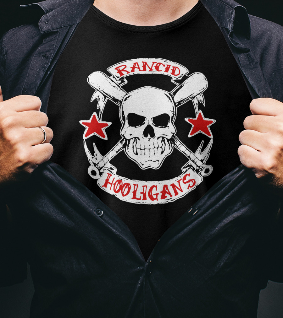 Rancid Hooligans Skull And Bat Stars T-Shirt