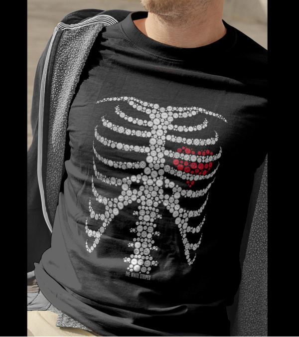 The White Stripes Button Skeleton Ribcage Heart T-Shirt
