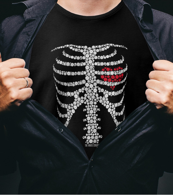 The White Stripes Button Skeleton Ribcage Heart T-Shirt