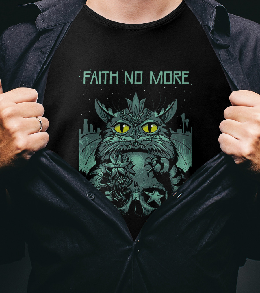 Faith No More Galactic Cat 09 Starry Night Skyline T-Shirt