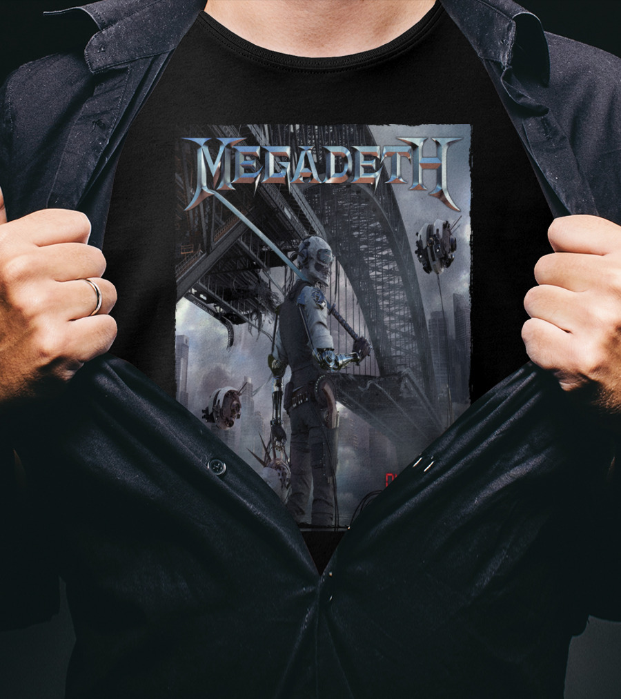 Megadeth Dystopia Album Art Robotic Future Bridge Scene T-Shirt