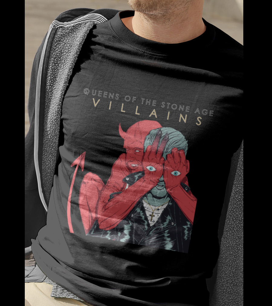 Queens Of The Stone Age Villains Devil And Leather Jacket T-Shirt