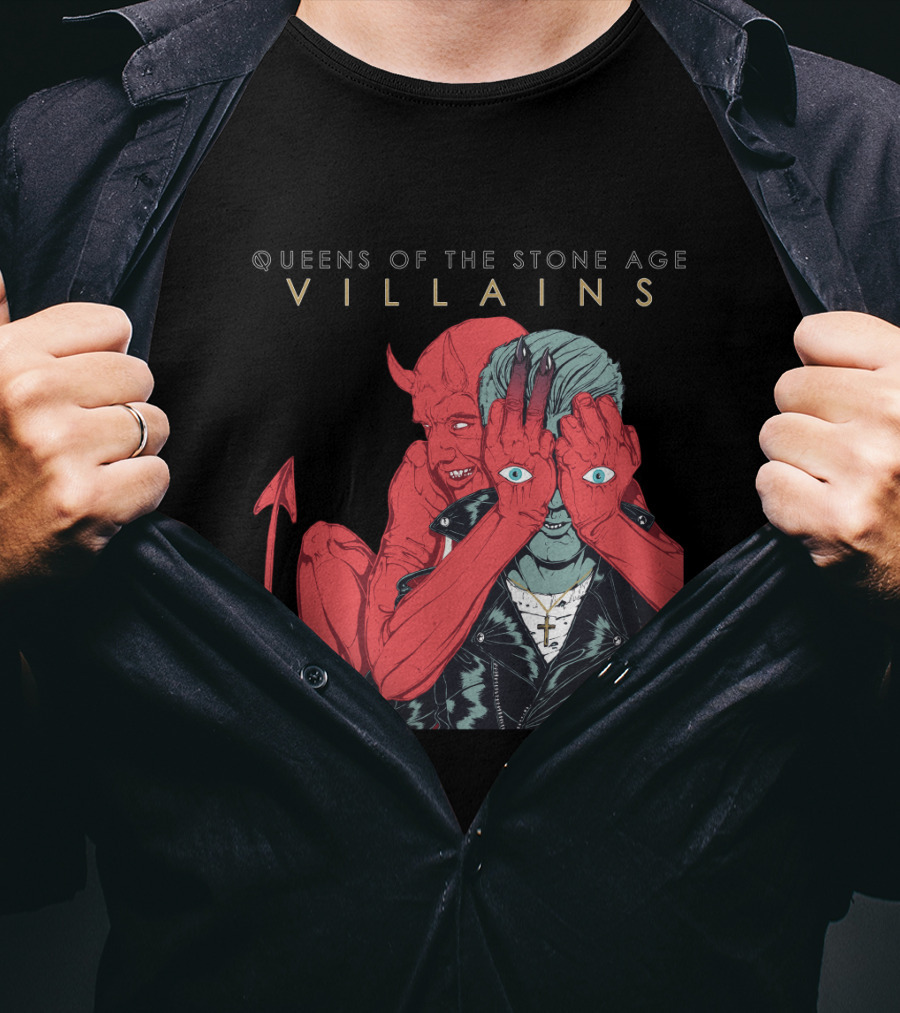 Queens Of The Stone Age Villains Devil And Leather Jacket T-Shirt