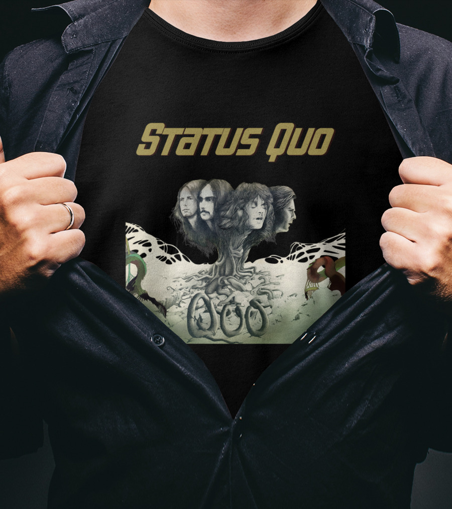 Status Quo Band Faces Tree Imagery With Members' Portraits T-Shirt