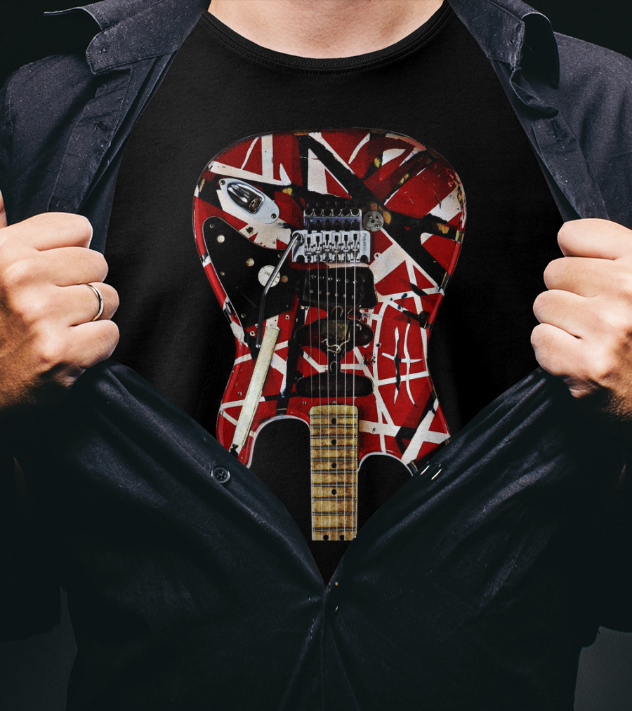 Van Halen Frankenstrat Electric Guitar Red And Black T-Shirt