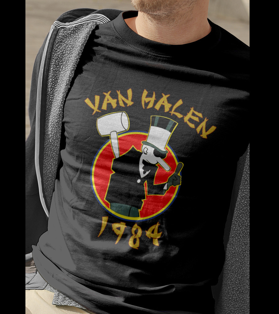 Van Halen 1984 Cartoon Character With Hammer And Top Hat T-Shirt