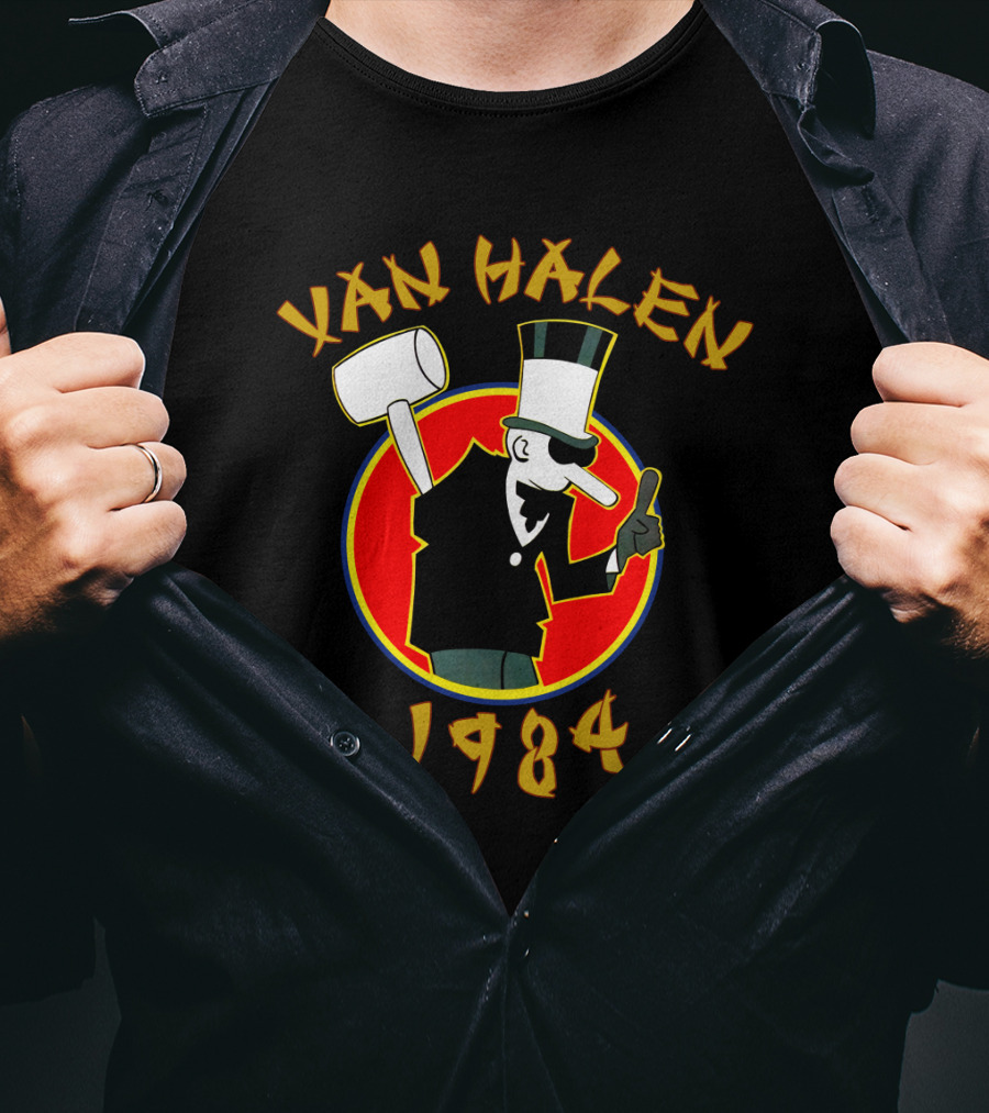Van Halen 1984 Cartoon Character With Hammer And Top Hat T-Shirt