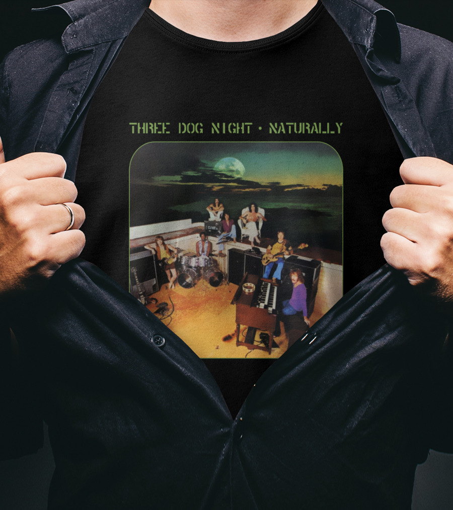 Three Dog Night Naturally Album Cover Moonlit Rooftop Band Scene T-Shirt