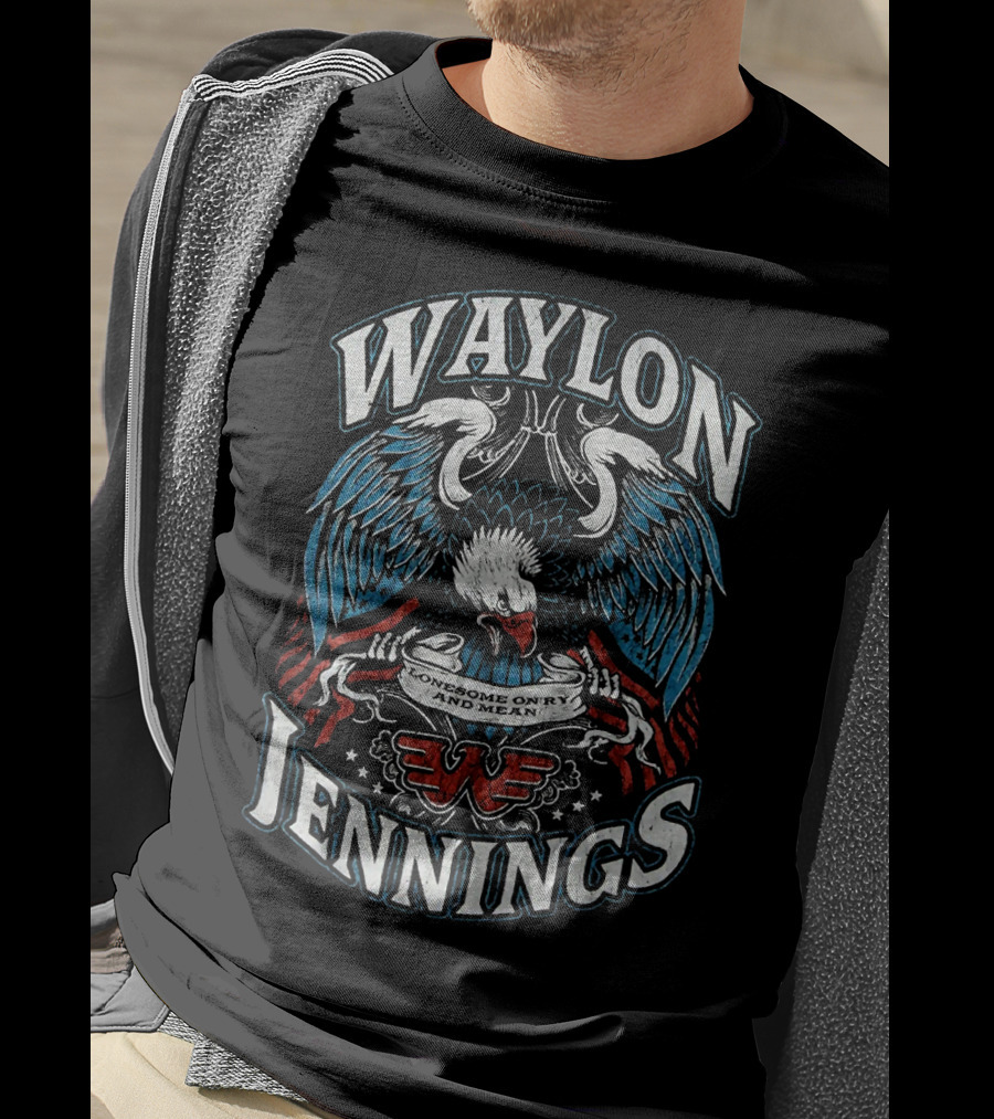 Waylon Jennings Lonesome On'ry And Mean Eagle Wings T-Shirt
