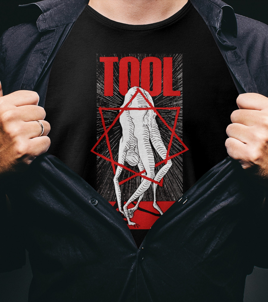 Tool Six-Legged Figure With Geometric Red Star On Black And Red Abstract T-Shirt