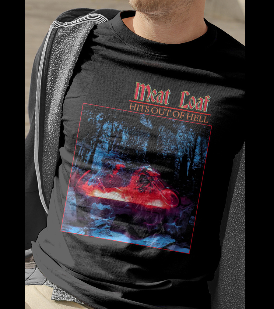 Meat Loaf Hits Out Of Hell Motorcycle Forest Scene T-Shirt