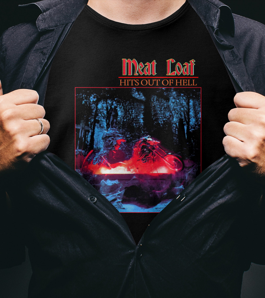 Meat Loaf Hits Out Of Hell Motorcycle Forest Scene T-Shirt